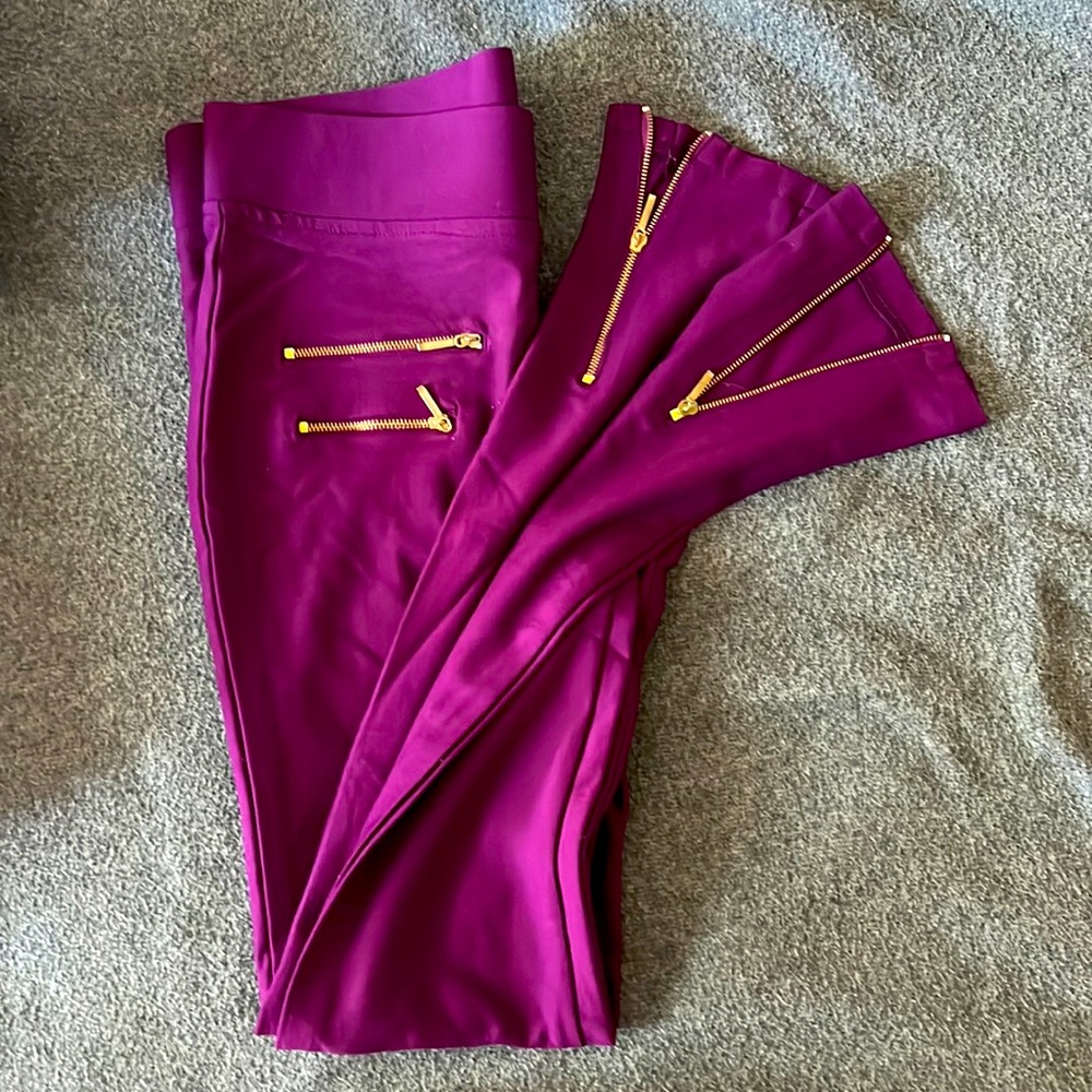 Purple pink pants stretchable with zipper
